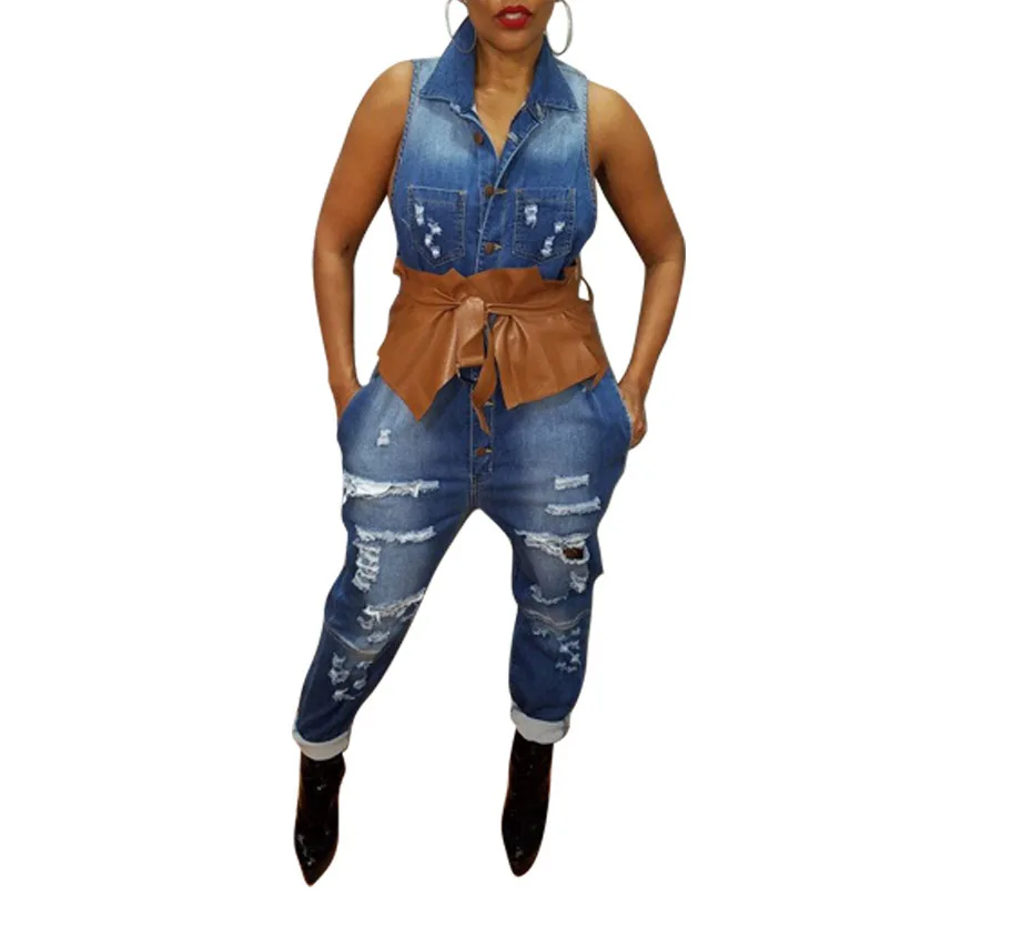 2019 Women Summer Button Jeans Jumpsuit Vintage Sleeveless Denim Jumpsuit Hole Casual Overalls 2019 Women Summer Button Jeans Jumpsuit Vintage Sleeveless Denim Jumpsuit Hole Casual Overalls