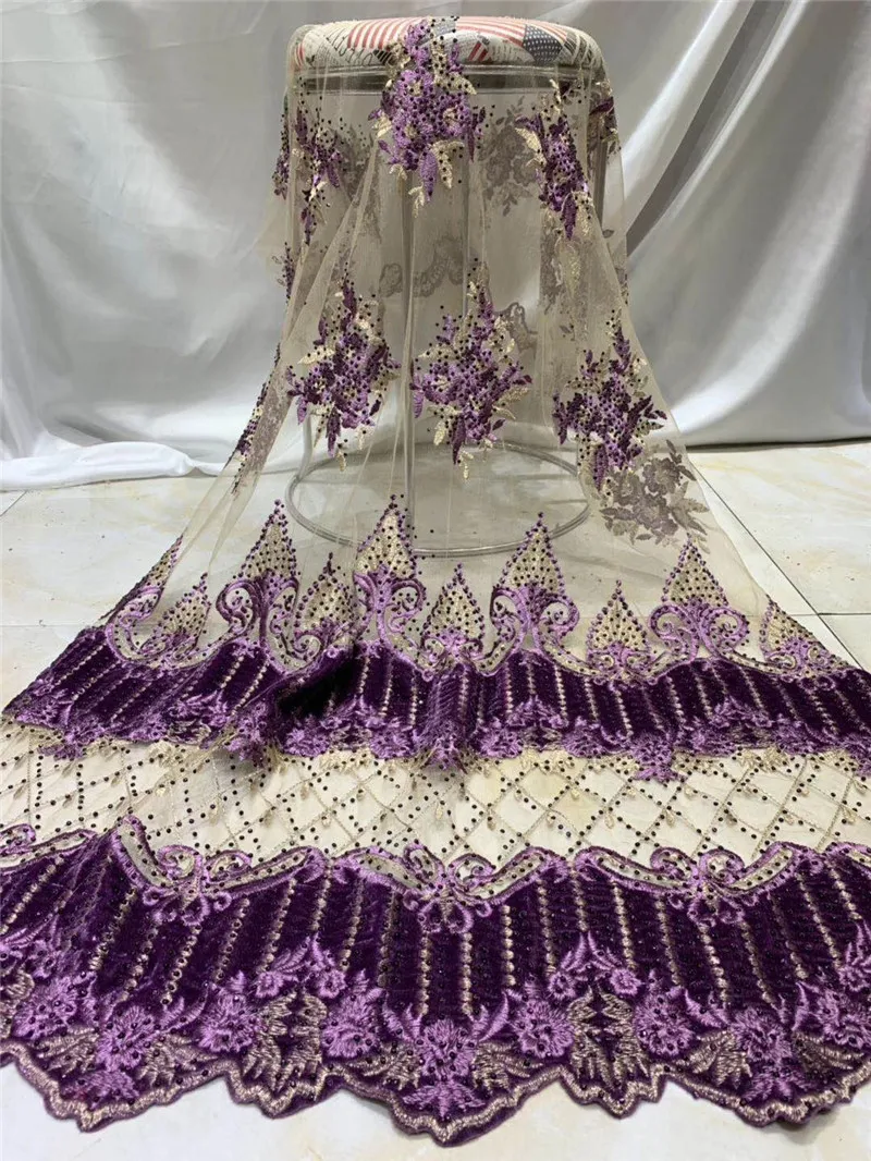 

BZL-7.1204 fashionable tulle embroidery french net lace fabric with plenty stones for party dress