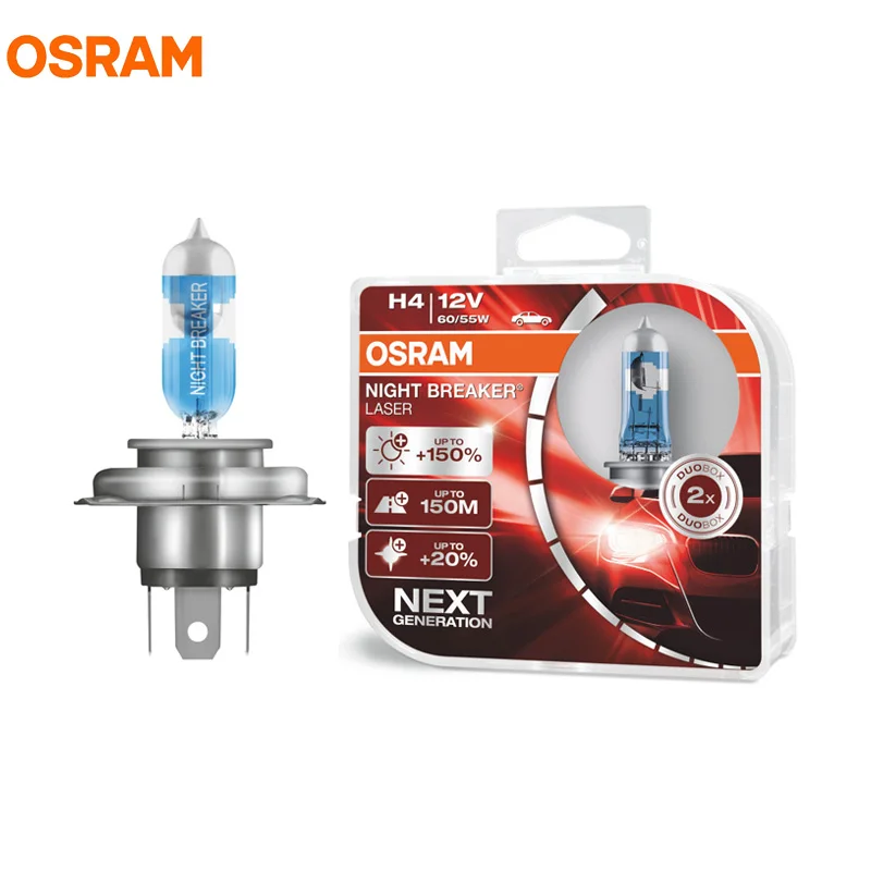 

OSRAM H4 9003 12V 60/55W New Night Breaker Laser Next Generation Car Halogen Headlight Hi/lo Beam +150 Brightness 64193NL, 2X