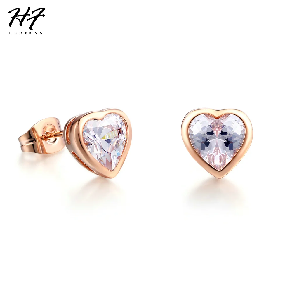 Женские серьги гвоздики с австрийским кристаллом цвета розового золота|earrings