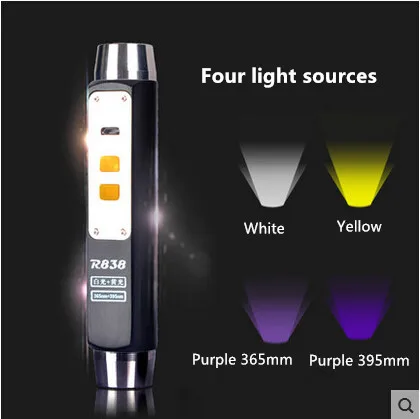

Warsun high quality 365 395 UV Yellow white Four lights LED flashlight Identification of jade usb rechargeable waterproof