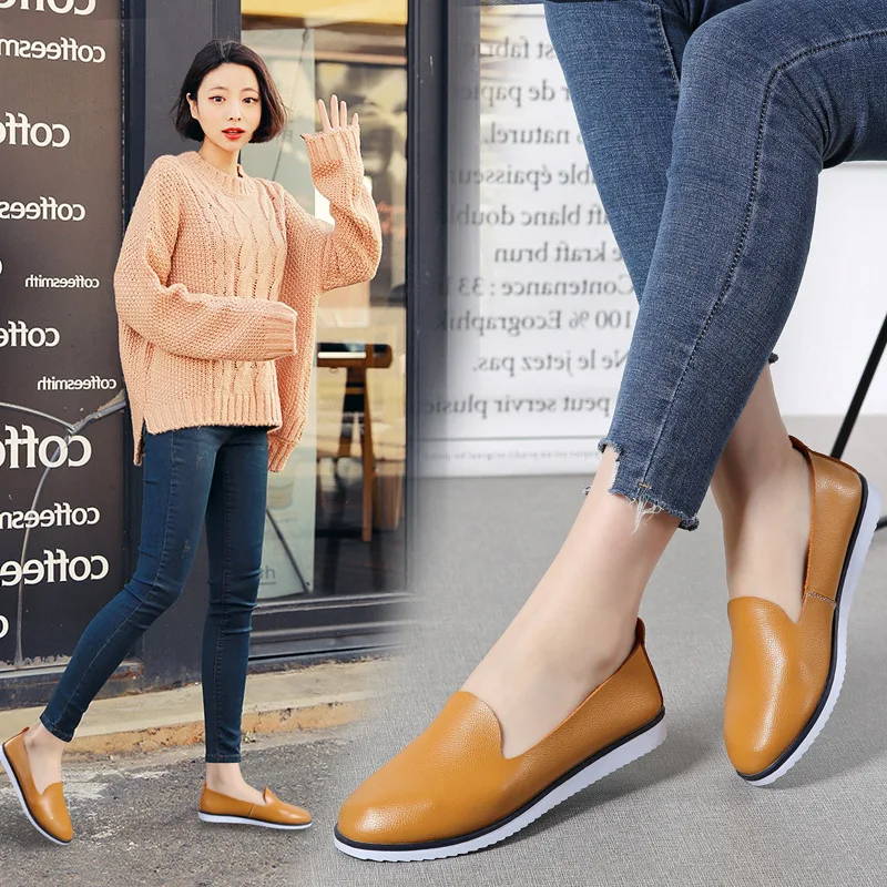 D'été Profonde Cuir Noir Mocassins Véritable Femme Peu Ballerines Casual Dames Femmes Glissement Sur jaune Chaussures De blanc XOzxw6