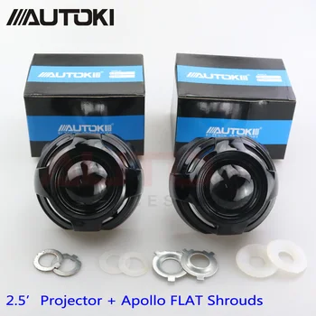 

Autoki 2017 Update Car Styling Automobiles 2.5inch HID Bi xenon Headlight Projector Lens +Apollo Flat Mask Use H1 Bulbs Lamp