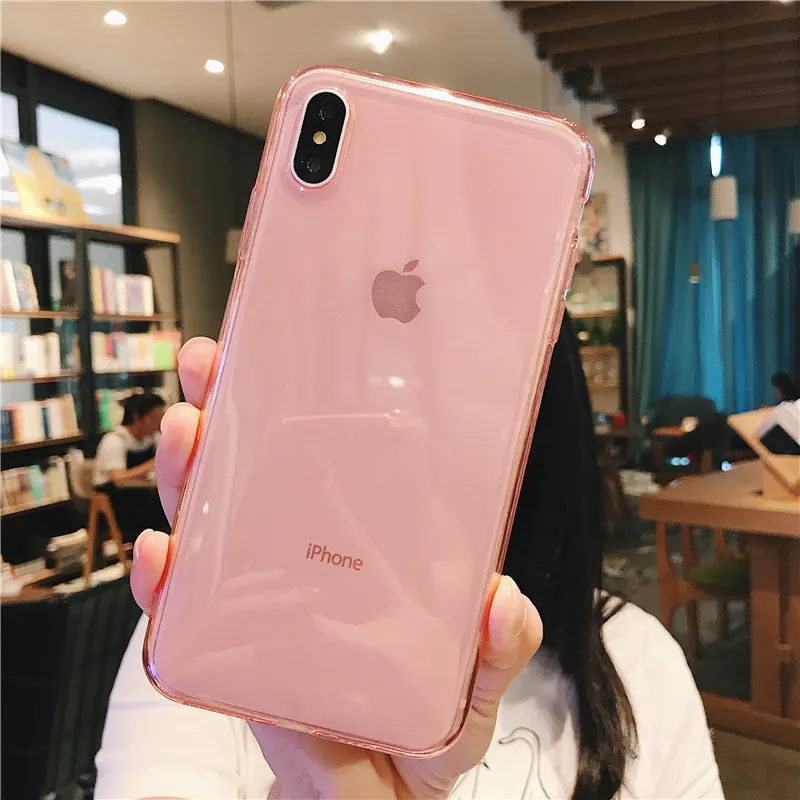 Moskado прозрачный карамельный цвет чехол для телефона для iPhone XS Max 7 8 6 6s Plus X XR XS противоударный Прозрачный Мягкий ТПУ силиконовый чехол - Цвет: Pink