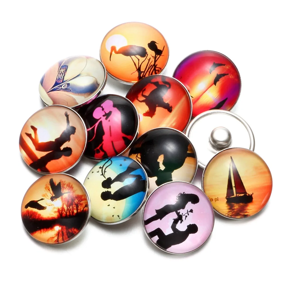 12 шт./лот стеклянная застежка с рисунком в виде любовных скетчей 18 мм кнопка для