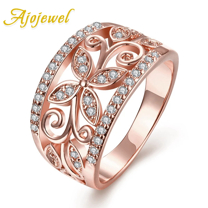 

Ajojewel Hollow Flower Design Cubic Zirconia Ring New 2019 Women Golden Finger Rings Bijoux Costume Jewelry Drop Shipping
