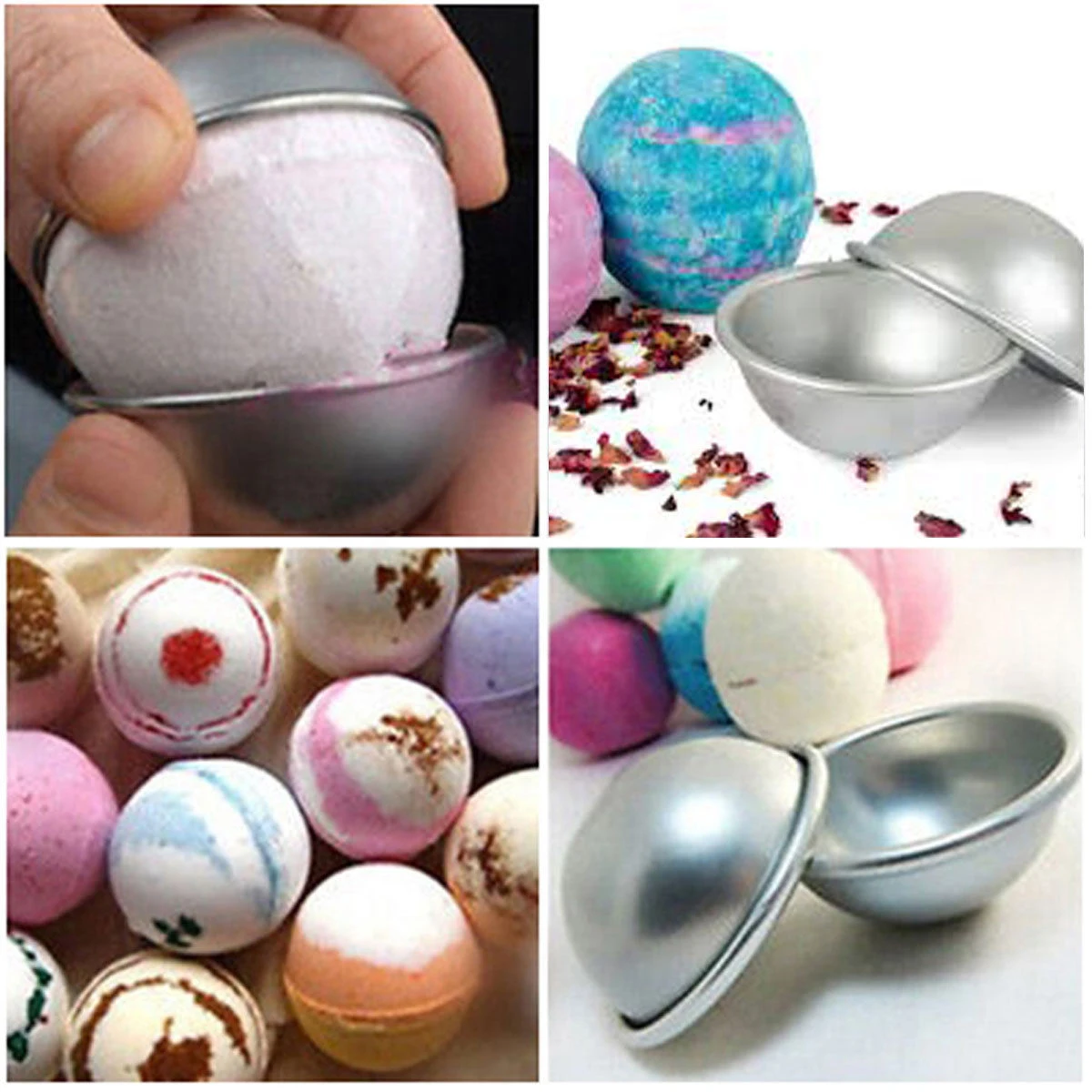 JX-LCLYL 4 Set 4 Sizes New Aluminium Metal Bath Bomb Mold Fizzy Crafting DIY Mould Tool