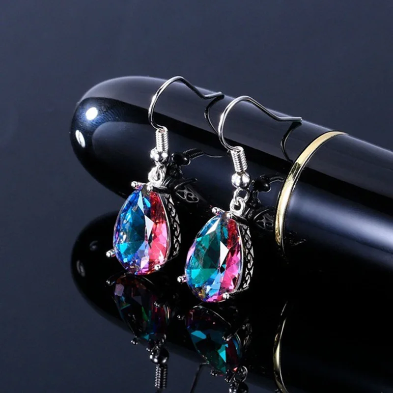 Двойные радужные серьги-капли в форме пириформы для женщин, серебряный цвет, яркие, ААА+ кубический цирконий, вечерние, подарок, модные ювелирные изделия, KAE121