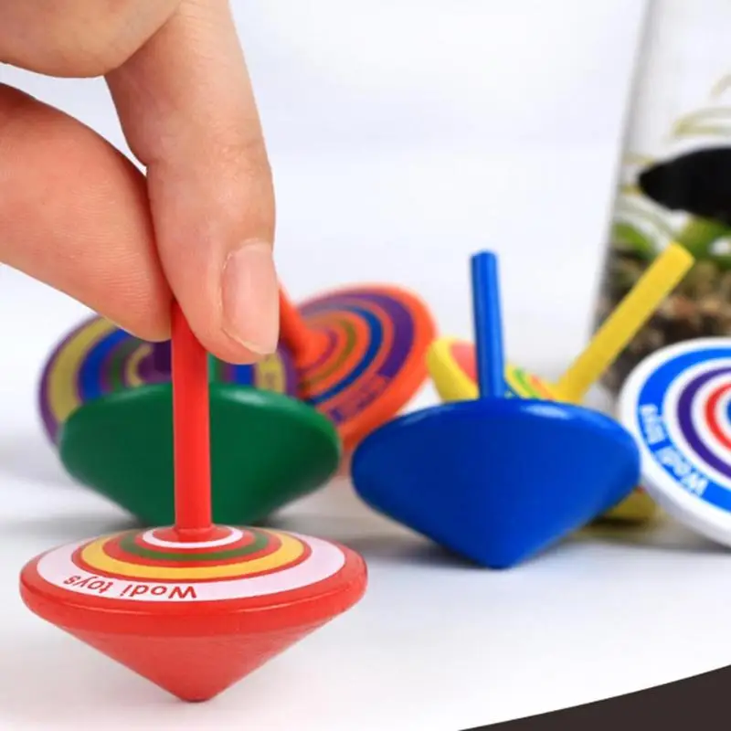 

High Wooden Toy Funny Gyro Colorful Toy Spinning Top with 8 Drawing Cards Classic burst Toy for Kids Children