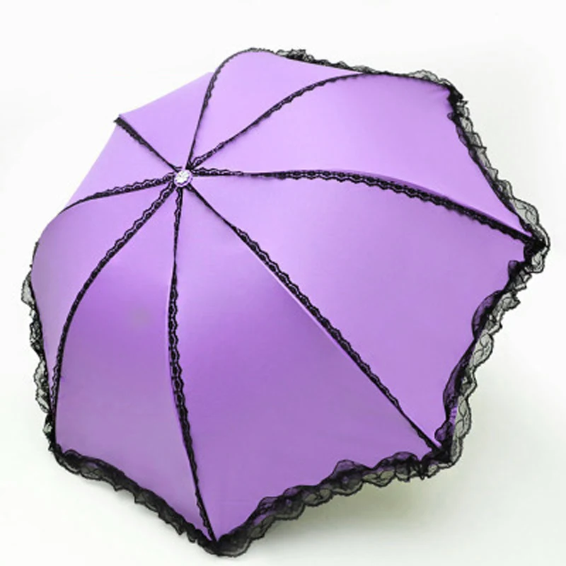 Новые творческие кружевной зонтик для девочек дождь Для женщин три складной зонт 8 ребра ветрозащитный Анти-УФ черное покрытие лето зонтик от солнца - Цвет: Purple umbrella