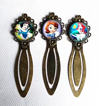 

24pcs/lot (Mixed style) Cartoon princess Bronze flower 20mm glass bookmark zinc alloy bottom Bookmarks for Book creative