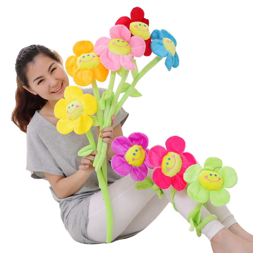 Cartoon Household Toys Multifunctional Smile Sunflowers Plush Plants Baby Bed Decoration, Room Decoration Curtain Buckle Gift dj event decoration wedding table booth 2m 3m led diy led curtain video screen p18cm