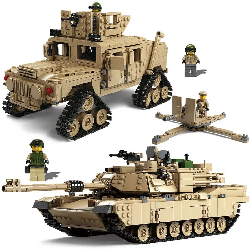 Kazi Technic Enlighten Toys Military Gun Weapon ABRAMS Tank Model Building Blocks Compatible Bricks Toys Star