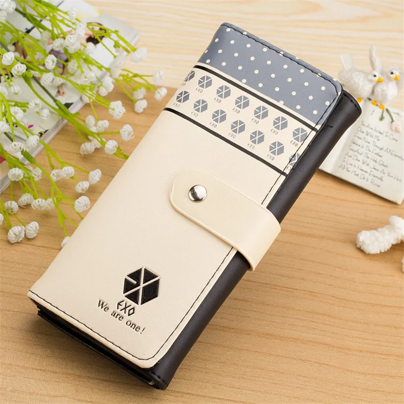 

Women Wallet Star EXO Long Design Hasp Leather clutch card holder Purse Handbag Wholesale-New Arrival Valentine's Day gift 2018