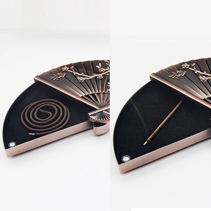 YX Chinese Style Alloy Coil Incense burner desktop office home decor Censer Sector Copper Stick Holder Lotus Burner Plum Blossom | Дом и сад