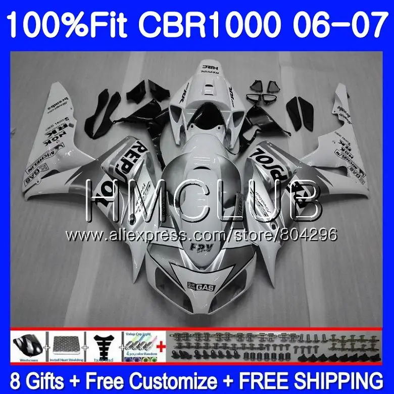 

Injection Body For HONDA CBR 1000 RR 06 07 CBR 1000RR 71HM.12 CBR1000RR 06 07 CBR1000 RR 2006 2007 Repsol white OEM Fairing kit