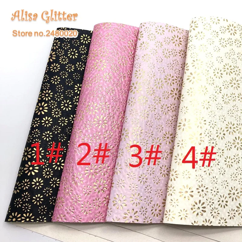 

1PCS A4 SIZE 21X29cm Alisa Glitter Cuero Sintetico Synthetic Leather Embossed Gold Flowers for DIY E24