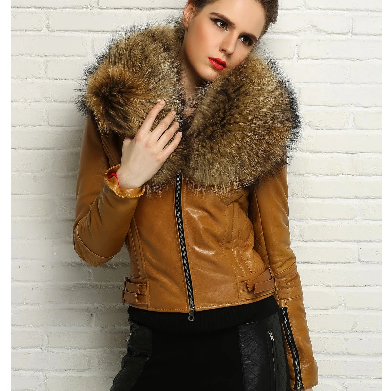 yellow Chaud Femmes Mince Manteau Rosevans Femelle Printemps 2018 Peau B677 Fourrure Black Grand Mouton Veste De Véritable Red Court Col wire Naturel wq8Htq