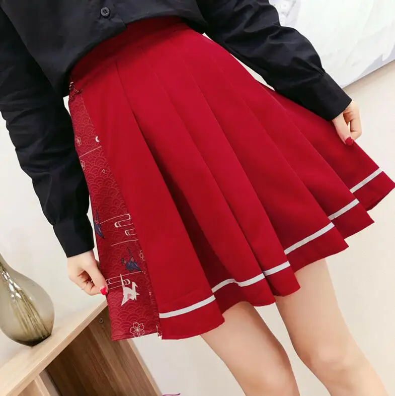 Юбка в стиле Лолиты в японском стиле; сезон весна-лето; Новинка года; короткая юбка в студенческом стиле; шикарная плиссированная юбка с высокой талией; юбка - Цвет: RED