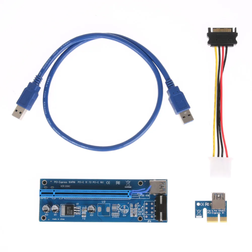 PCIe 1X 4x 8x 16x Extender Riser USB 3.0 PCIE Riser Card Express Adapter SATA molex 15pin to 6pin 8pin Power Cable for Mining