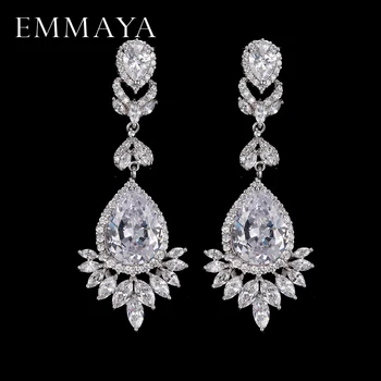 

EMMAYA Brand High Quality Silver Color Long Cz Crystal Drop Earring Fashion Wedding Women Jewelry