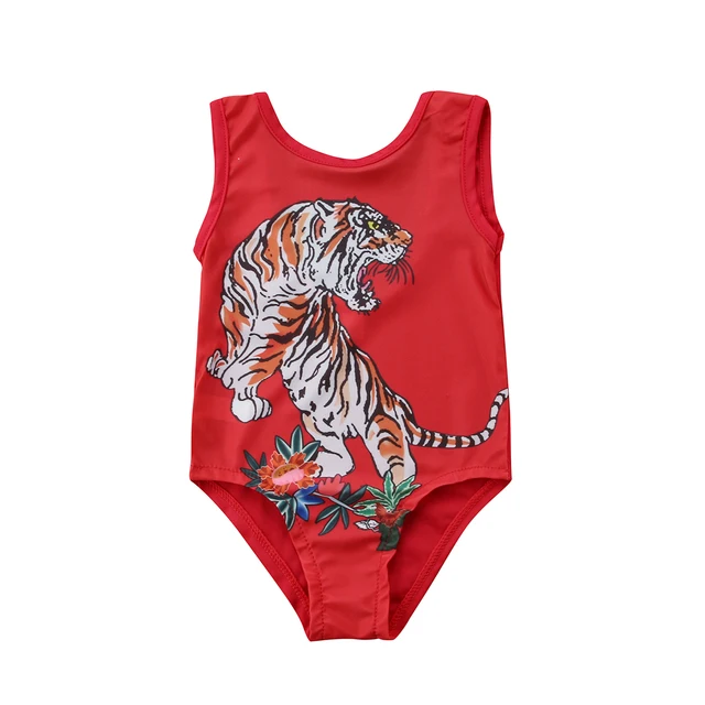 Cute Child Kids Baby Girl Tiger Print Floral Swimwear Summer Toddler