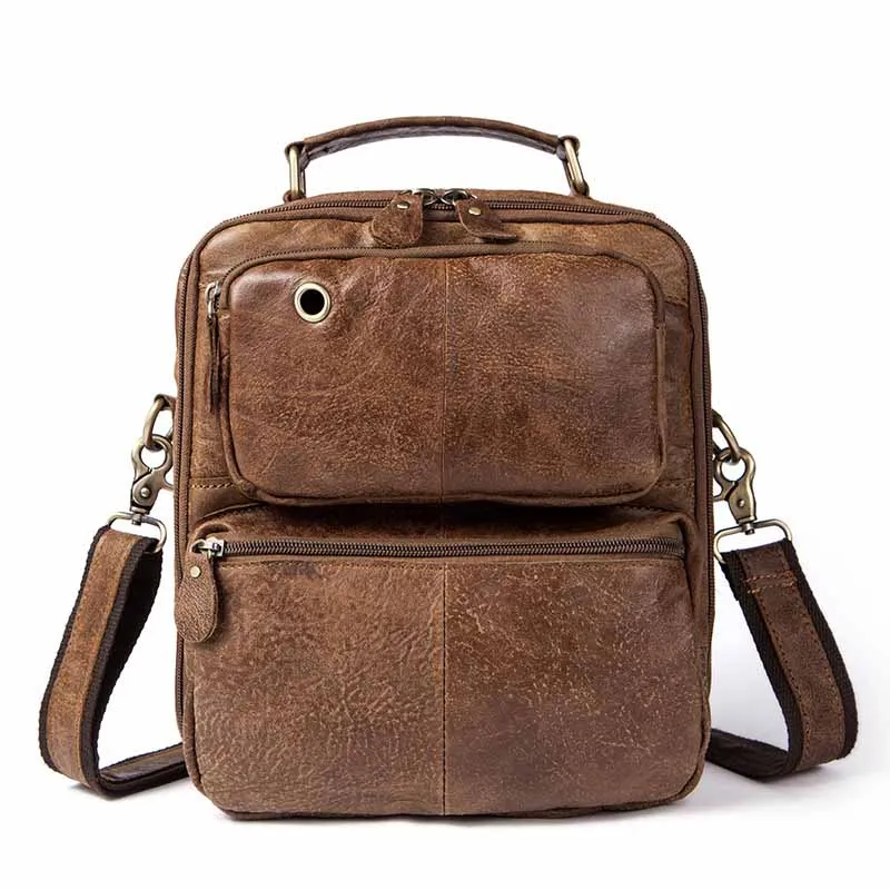 Новая восковая кожаная серия сумка-мессенджер для мужчин сумка из натуральной кожи сумки на плечо Crazy horse кожаные сумки через плечо винтажная сумка - Цвет: brown