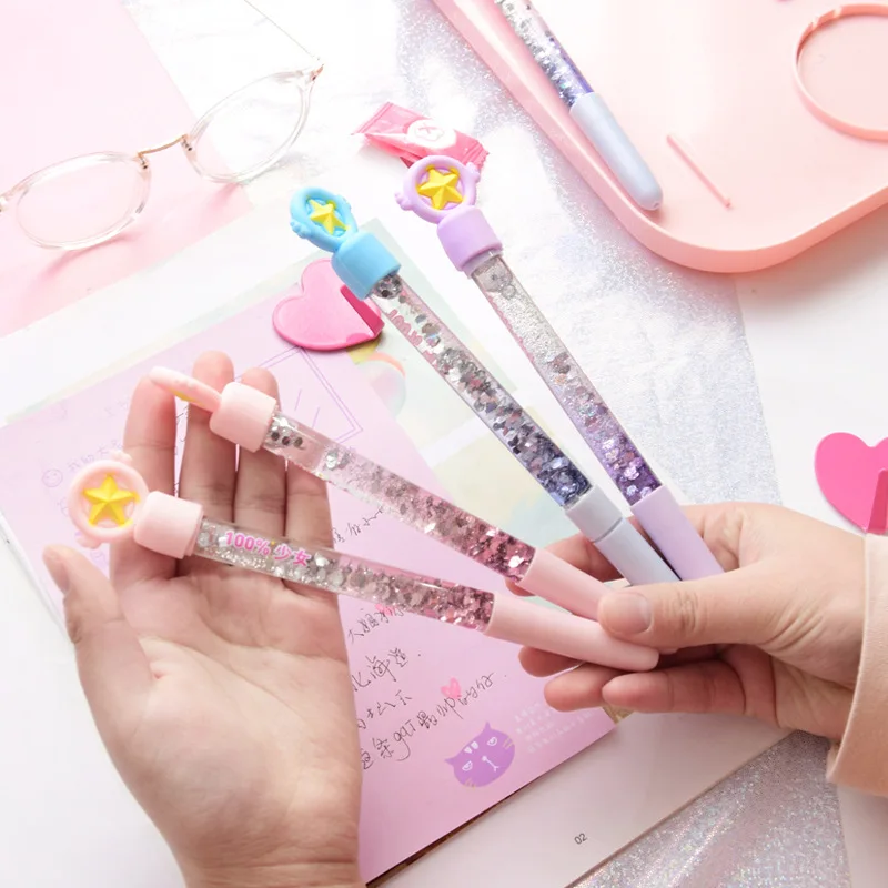 

1 pcs Gel Pens Kawai Star fairy stickFairy star black gel-inkpens for writing Cute stationery office school supplies