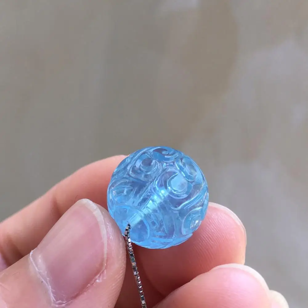 

Aquamarine Neckalce Fine Jewelry 100% Natural Blue Aquamarine Carved 5.42grams Female Women's Gemstones Pendant Necklaces