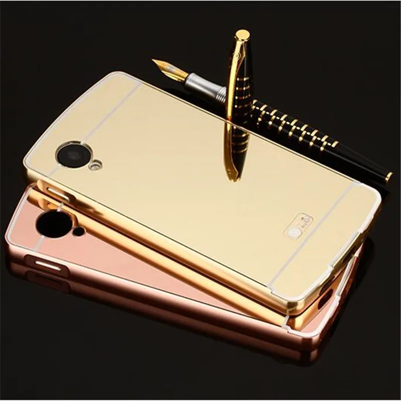 Fashion Edge Metal Aluminum + Acrylic Hard Mirror Hybrid Bumper For LG Google Nexus 5 E980 Case Cell Phone Cover Cases |