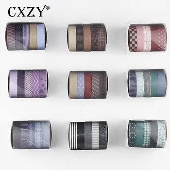 

CXZY 5pcs/set Vintage washi tape grid decorative black pack masking scrapbooking bullet journal washitape adhesive planner 1J801
