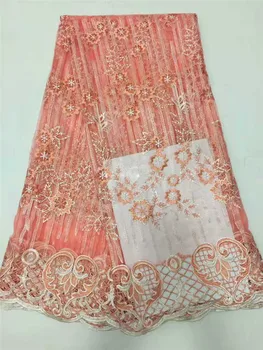 

Hot sale latest nigerian lace fabrics 2017 for wedding dresses african french tulle net lace fabric high quality peach DP08-1