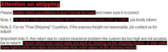 SHIPPING ATTENTION for free shipping