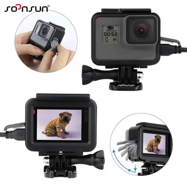 SOONSUN Standard Frame Mount Wire Connectable Protective Housing Case Shell w/ Soft Lens Cap for GoPro Hero 5 6 7 Black Camera