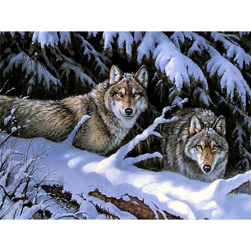 Два волка в снегу Цифровая живопись маслом украшение ручной росписью картина маслом для номера Пасха