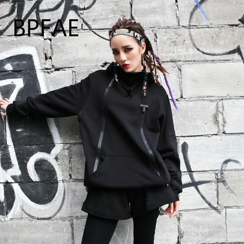 

2018 Winter Gothic Women Cotton Hoodies Six-pointed Star Print Long Sleeve Black Warm Hooded Pullover Female Casual Sweatshirts