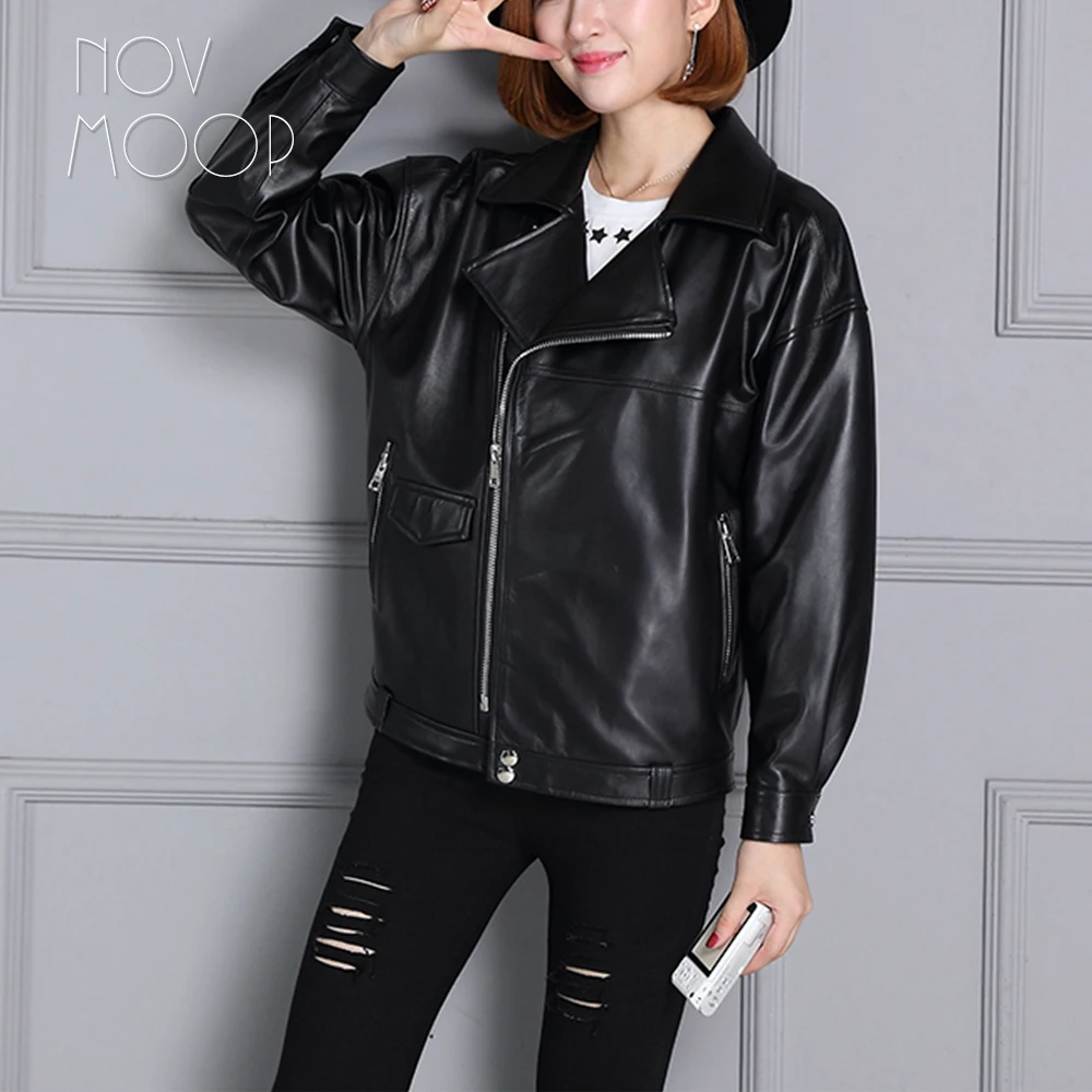 Zippée Noir Black Per Réel Off Veste En Décontracté Style Cuir Lt2649 Feminino Ropa Casaco Véritable Pic center D'agneau Femmes Manteau Coréen Zipper EqwRHBP