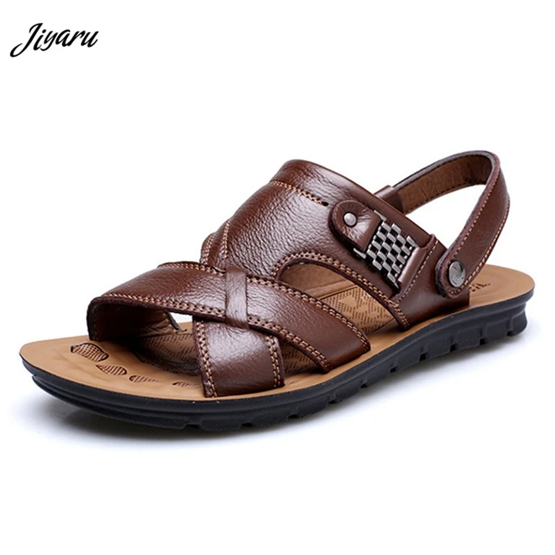 

Hot Sale 2019 Men Sandals New Genuine Leather Mens Beach Slippers Breathable Boys Roman Sandals Summer Men Casual Shoes