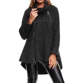 

Nice Women Winter Fashion Sweatshirt Ladies Trend Irregular Zipper Open Solid Outwear Scarf Collar Fashion Cotton Coat Jacket