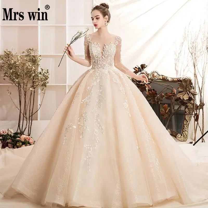 Wedding Dress 2019 The Full Sleeve Luxury Swee Train Ball Gown Princess Lace Embroider Vestido De Noiva Elegant Casamento Gown F Wedding Dress 2019 The Full Sleeve Luxury Swee Train Ball Gown Princess Lace Embroider Vestido De Noiva Elegant Casamento Gown F