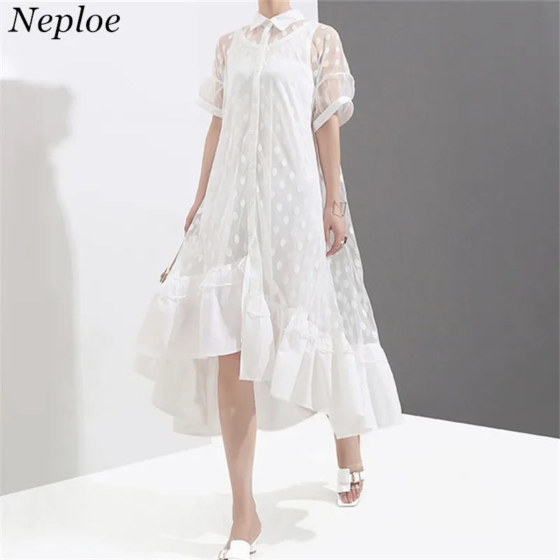 Neploe Summer Asymmetric Dress Women Eugenia Ruffles Patchwork Short ...