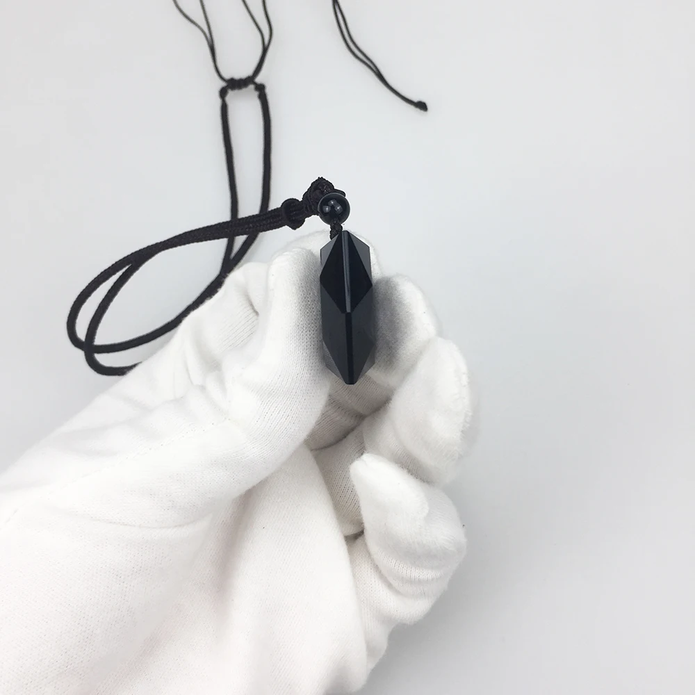 Online Negro Obsidiana Natural Colgante de Piedra Collares Para Mujeres y Hombres Joyería Cúbica Hexagrama Suéter Collar de Amuletos Y Talismanes