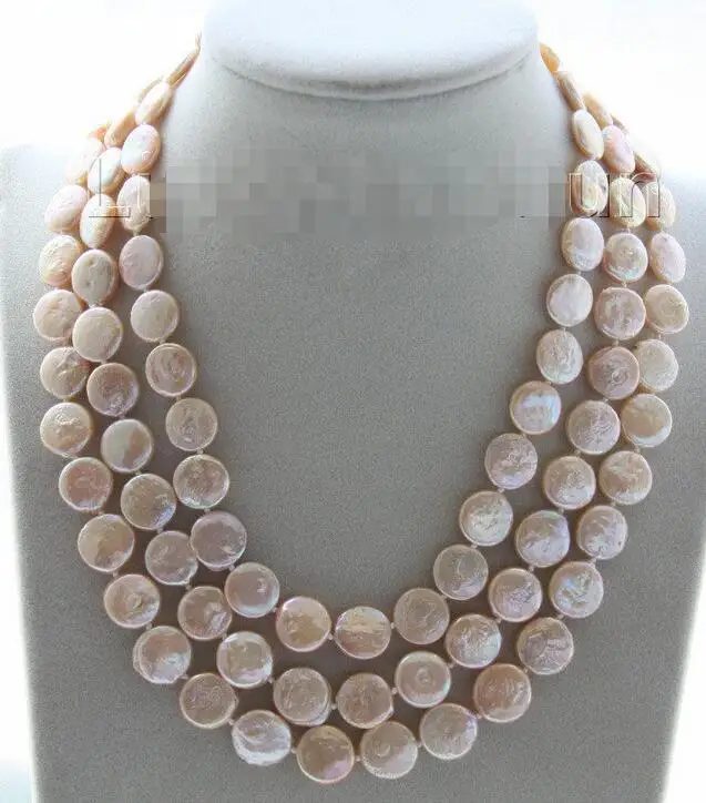 

Free Shipping >>>adjustable 15.5"-17.5" 3row 12mm coin fastener pink pearls necklace j9504