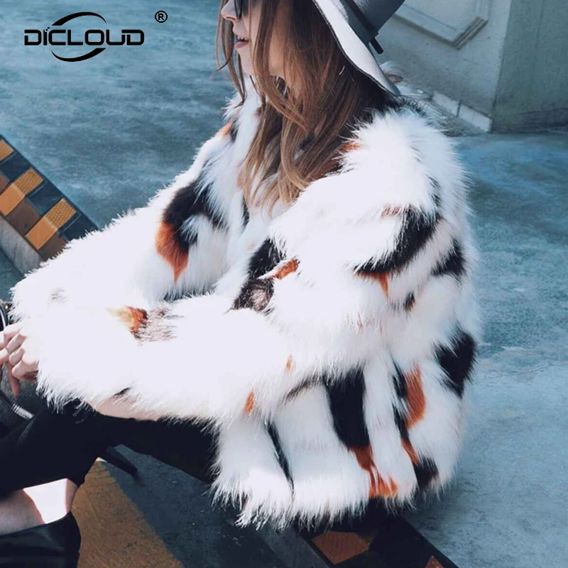 

2018 Women Faux Fur Coats Outfits Elegant Patchwork Fox Fur Jackets Female Autumn Winter Jacket Coat Fluffy Overcoats Outerwear