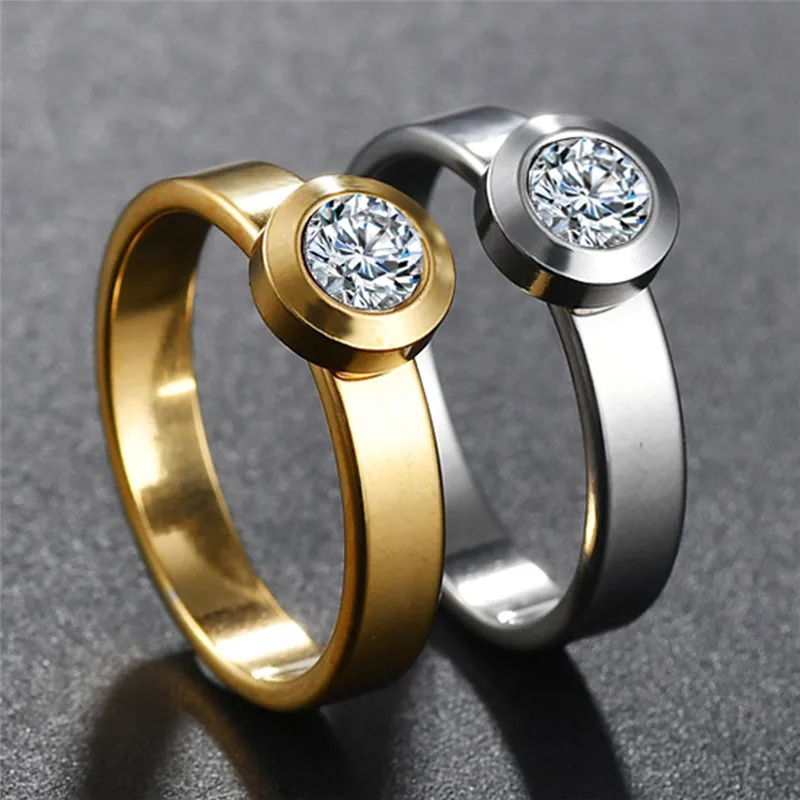 Новые милые романтические золотые серебряные круглые кольца на пальцы 316L из нержавеющей стали Ювелирное кольцо со стразами для женщин Свадебное Кольцо