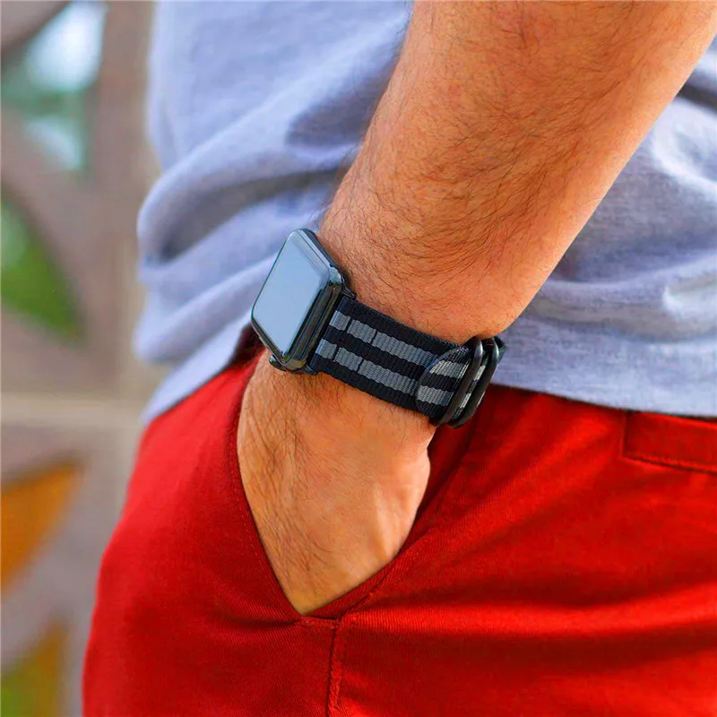 Ремешок нейлоновый для apple watch band 4 44 мм 40 Воздухопроницаемый браслет мужских и