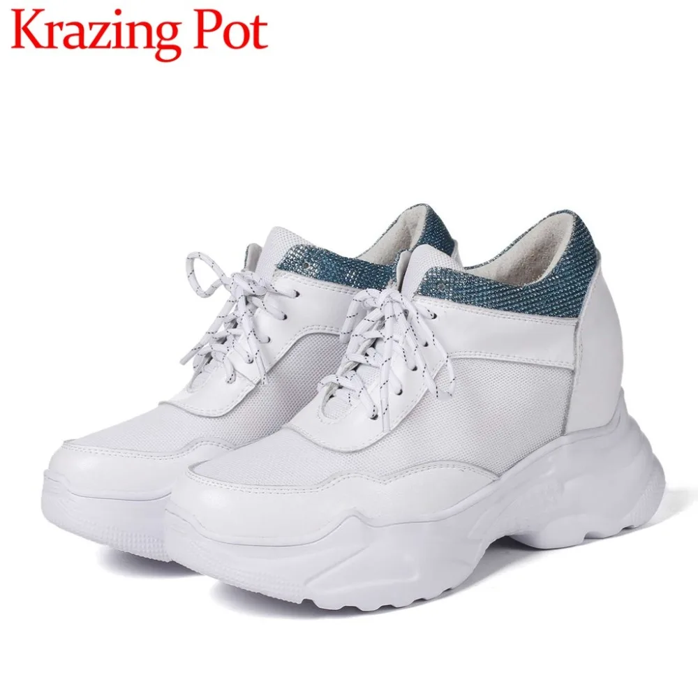 

2018 superstars genuine leather solid glitter crystals waterproof air mesh casual shoes young lady incresed vulcanized shoes L12