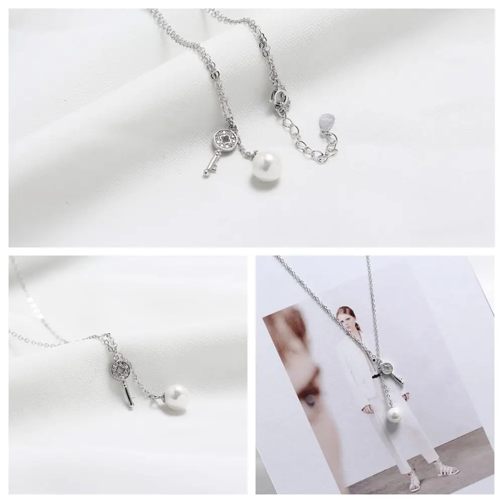 

Amaiyllis 925 Sterling Silver The Key of Flower Heart Lock Choker Pendant Necklace For Women Clavicle Necklace Collar Jewelry
