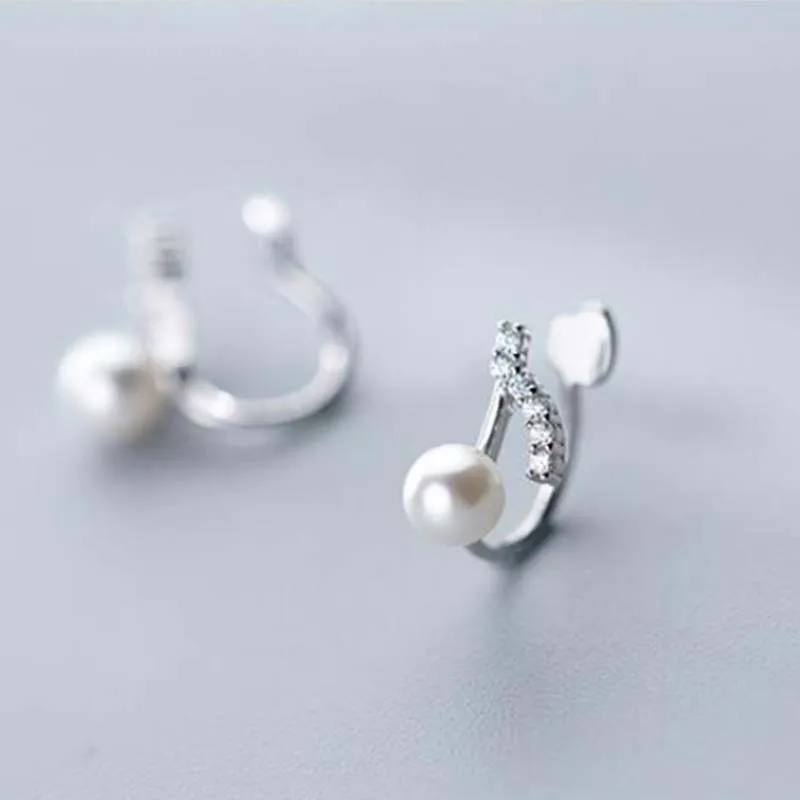 

925 Sterling Silver Clips Earrings Without Pierced Ear Clip Imitation Pearl Earring Note Ear Cuff Earrings for Women Jewelry