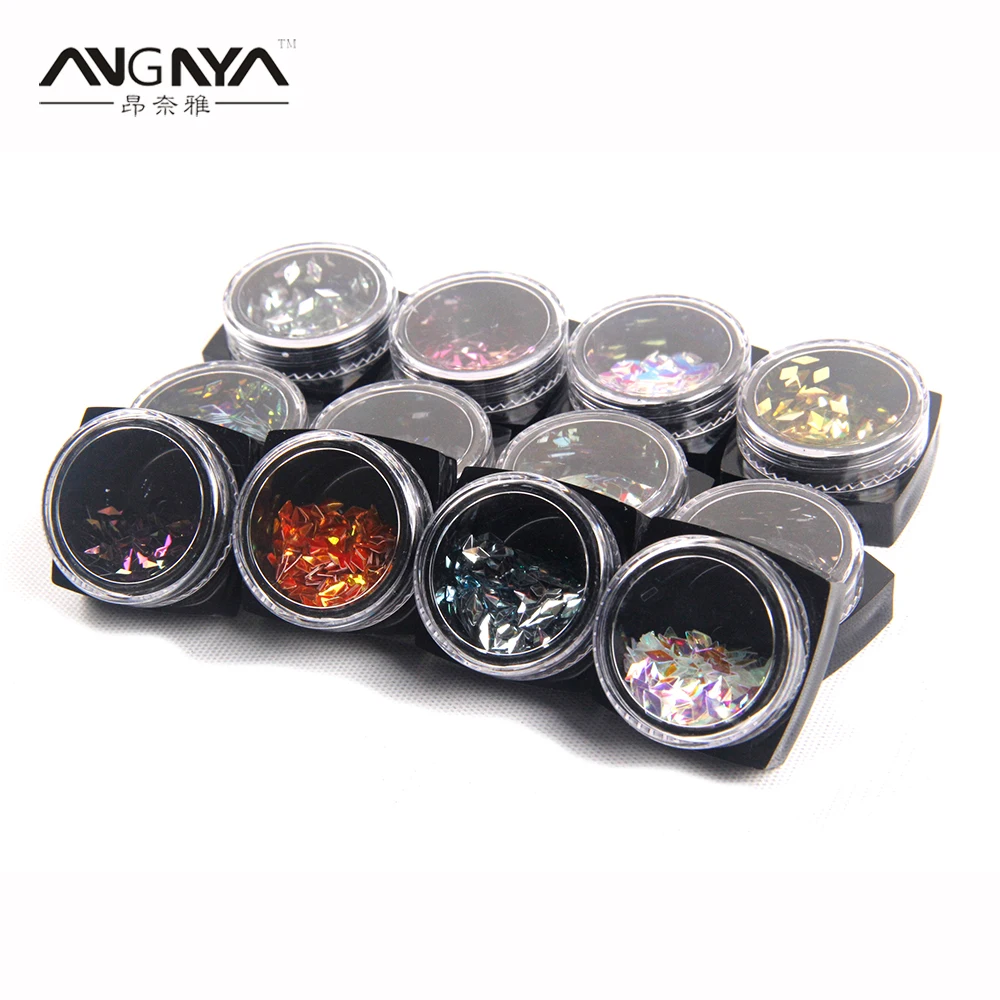 

ANGNYA 12 Colors/Set Nail Art Acrylic 3D Rhombus Glitter Shape Sequins Powder Acrylic Hexagon Sparkly Design Tool Decoration